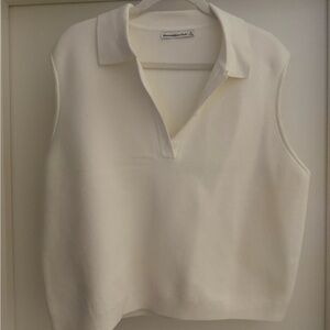 Abercrombie & Fitch Ivory Sleeveless Polo Knit Top